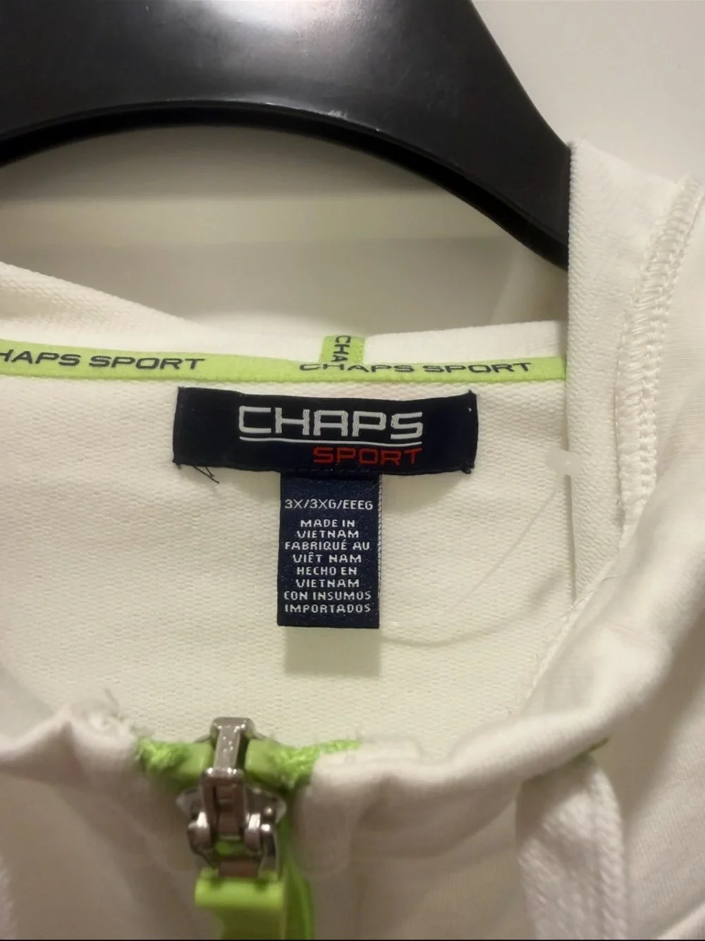NWOT WOMENS CHAPS POLO WHITE ZIP UP COTTON JACKET SIZE 3X Lime Green and White - Picture 2 of 3